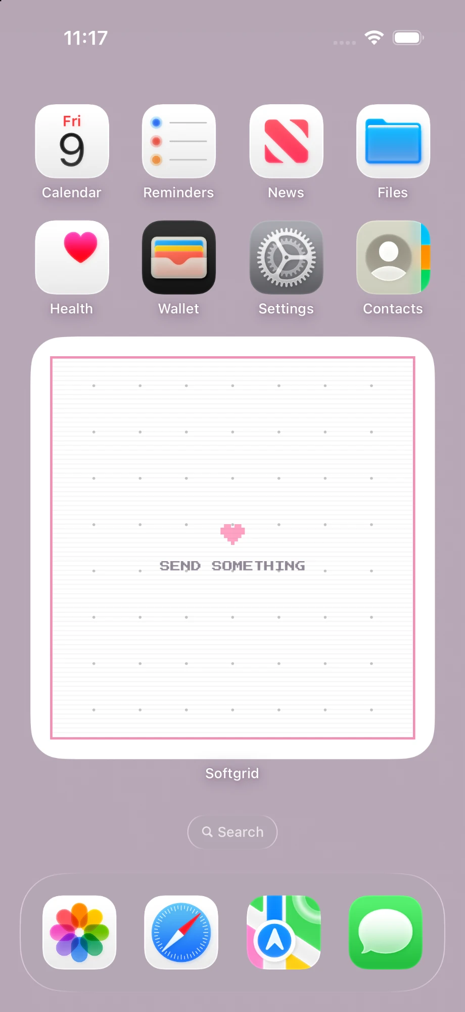 An iPhone home screen with the Softgrid widget on it